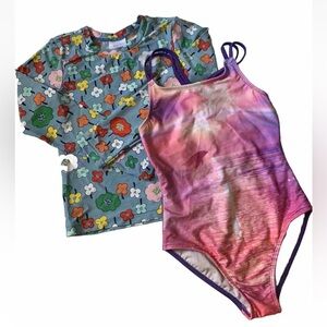 Cat & Jack One Piece and Hanna Anderson Rash Guard Size 10-12/Large Swim wear